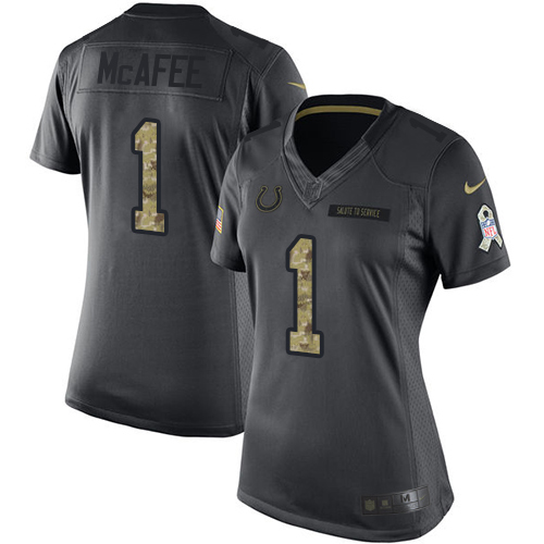 Women's Limited Pat McAfee Nike Jersey Black - #1 2016 Salute to Service NFL Indianapolis Colts